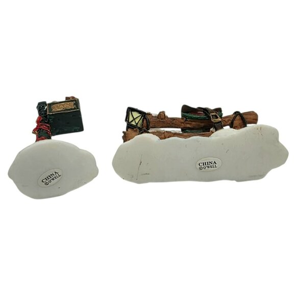 VTG O'Well Mailbox & Wood Saddle Fence Snow Lamp Christmas Village Holiday Decor - Picture 2 of 8